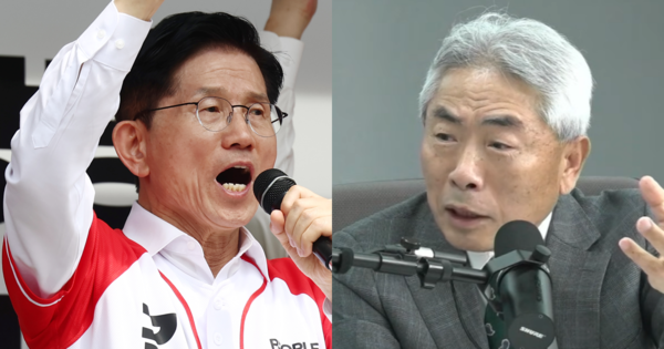 김문수 국민의힘 대선 후보, 정규재 전 주필. ⓒ뉴스1/ 유튜브 채널 '팟빵 매불쇼'