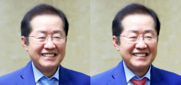 넥타이를 붉은색으로 바꾼 홍준표. ⓒSNS