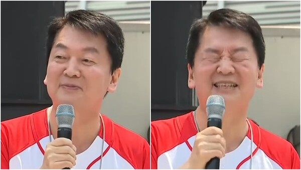 유세 도중 말실수를 한 뒤 눈 질끈 감은 안철수 국민의힘 의원.&nbsp;ⓒJTBC 뉴스 캡처&nbsp;