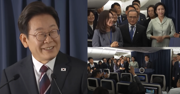 이재명 대통령의 첫 기내 기자간담회. ⓒMBC