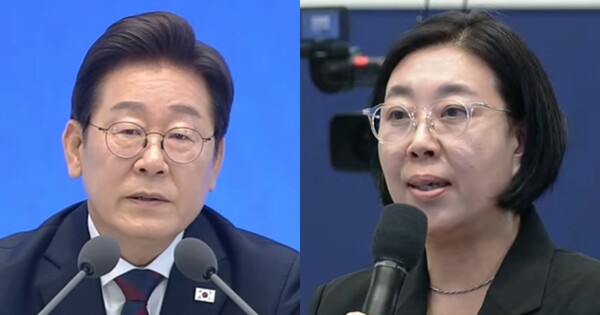 이재명 대통령(좌), 기자회견 중 질문하는 기자(우). ⓒKTV