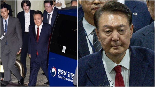 윤석열 전 대통령이 9일 오후 두 번째 구속 전 피의자심문(영장실질심사)을 마친 뒤 대기장소인 서울구치소로 이동하고 있다.&nbsp;ⓒ뉴스1&nbsp;