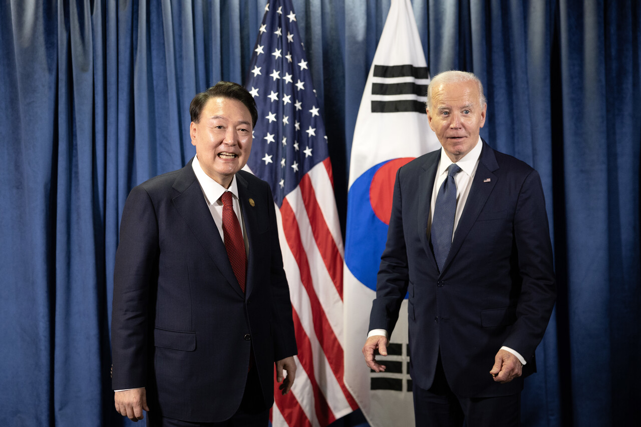 한미 정상회담에서 윤석열과 바이든. ⓒ뉴스1