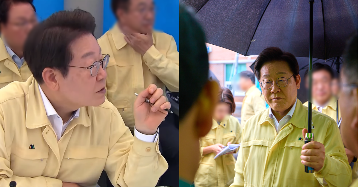 폭우 피애 현장에 방문한 이재명 대통령. ⓒ유튜브 채널 ‘MBCNEWS’ / 뉴스1