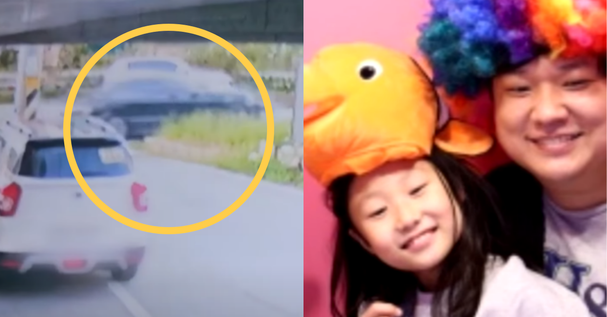 (왼) 사고 당시 돌진하는 벤츠, (오) 주은 양과 아빠. ⓒJTBC ‘사건반장’