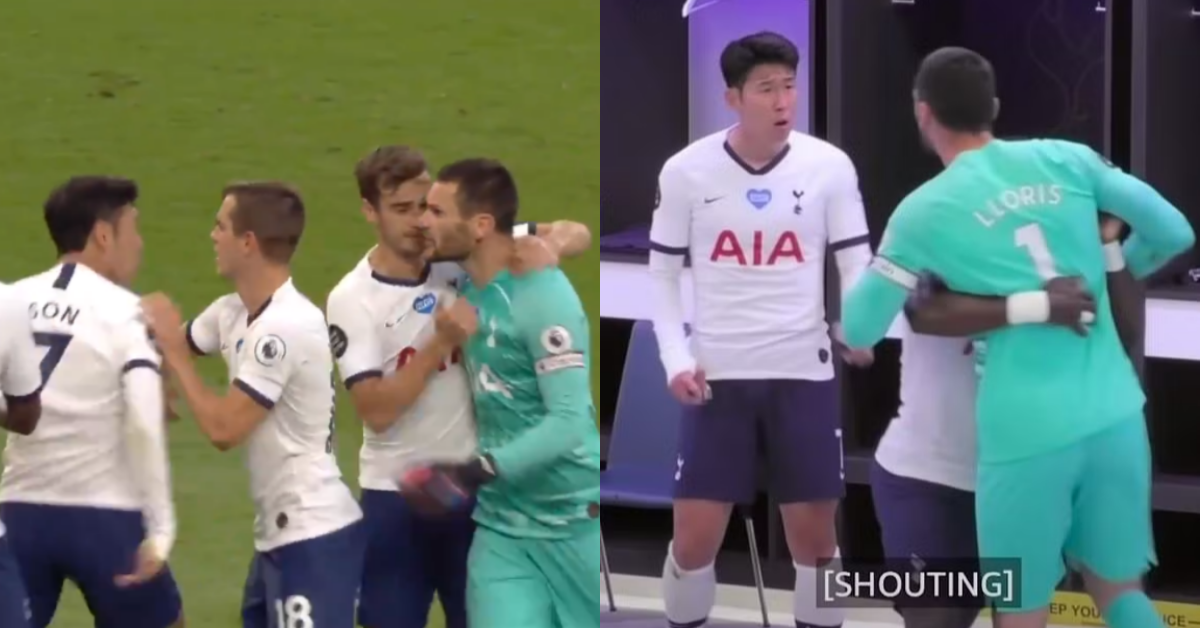 2020년 7월 에버튼전 홈경기에서 갈등을 빚은 손흥민과 요리스. ⓒreddit