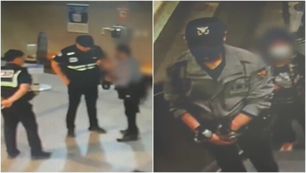 경찰 제복과 유사한 복장을 착용하고 역사를 돌아다닌 50대 남성.&nbsp;ⓒ경기북부경찰청 제공&nbsp;