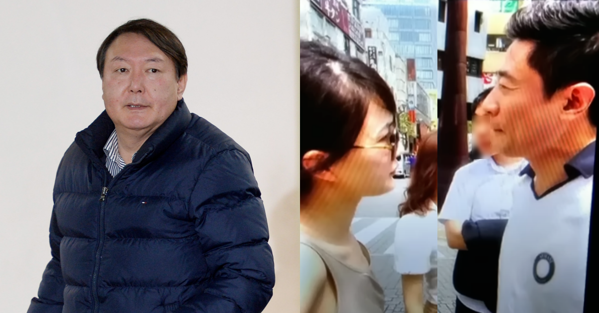 윤석열과 결혼한 시기에 김범수 전 아나운서와 일본에서 포착된 김건희. ⓒ뉴스1 /&nbsp;유튜브 채널 ‘박영식의 정치야시장’