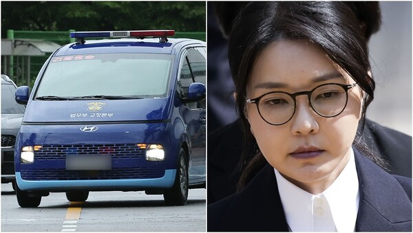 김건희 여사를 태운 호송차가 14일 서울남부구치소에서 특검 사무실로 향하는 모습.&nbsp;ⓒ뉴스1&nbsp;