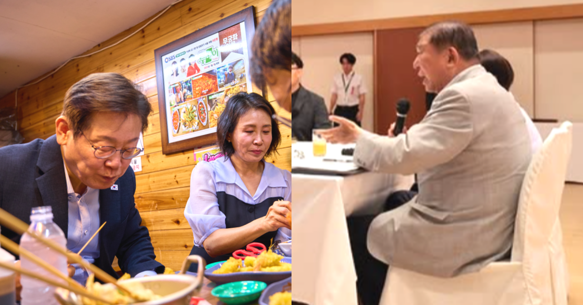 최근 전통시장을 찾아 분식집을 찾은 이재명 대통령과 김혜경 여사, 오른쪽은 이시바 시게루. ⓒ이재명 인스타그램 / 이시바 인스타그램