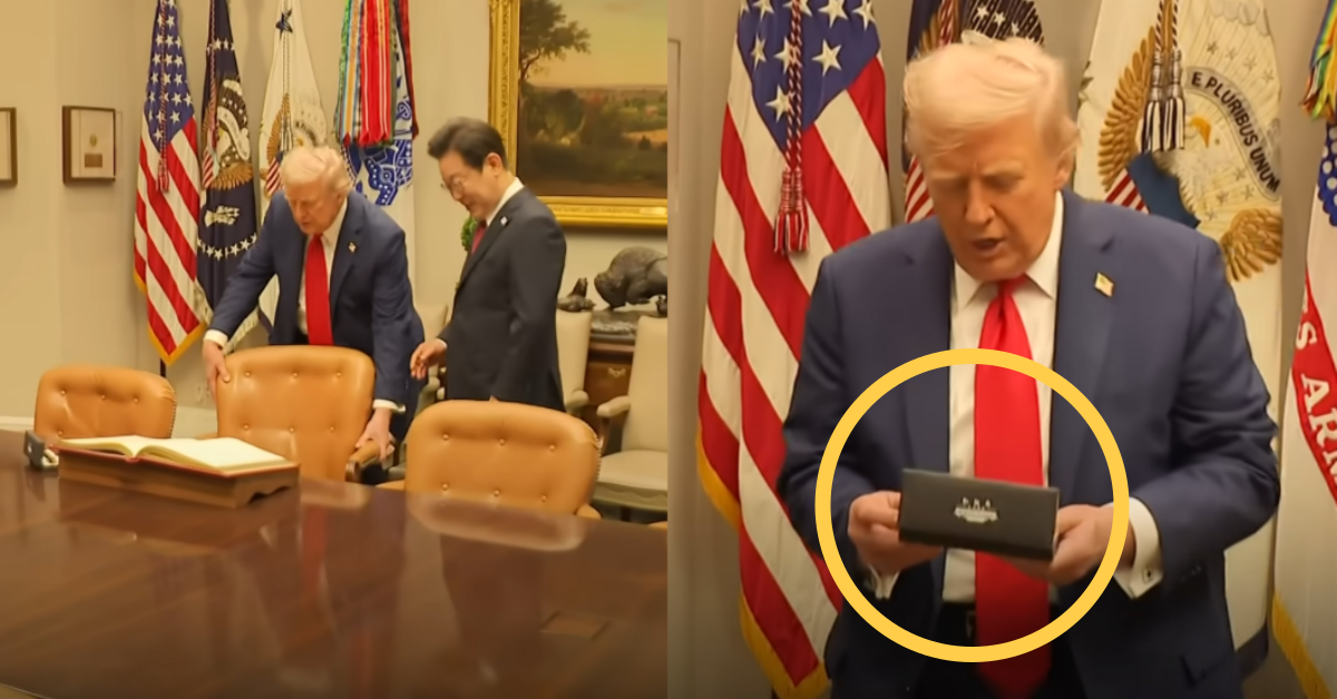 이재명 대통령의 만년필에 큰 관심을 보인 트럼프 대통령. ⓒ유튜브 채널 ‘KTV 이매진’