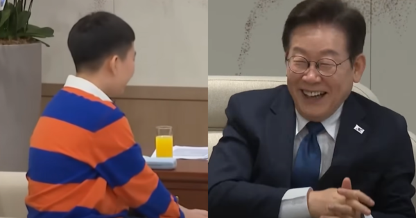 질문 건네는 어린이, 이재명 대통령. ⓒ