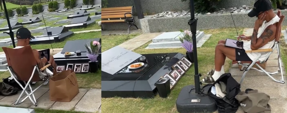 서희원의 묘를 지키고 있는 구준엽. ⓒ온라인 커뮤니티 / 뉴스1