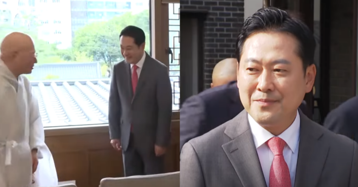 진우 스님을 예방하면서 합장을 생략해 ‘종교 편향’ 논란에 휩싸인 장동혁. ⓒ유튜브 채널 ‘JTBC News’ / 유튜브 채널 ‘MBCNEWS’