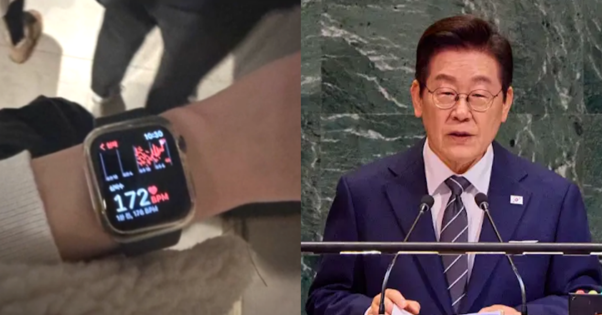 유엔총회 기조연설 도중 한강 작가를 언급한 이재명 대통령, 오른쪽은 ‘심박수 챌린지’ 이미지 사진. ⓒ유튜브 채널 ‘JTBC News’ / 유튜브 채널 ‘KTV 이매진’