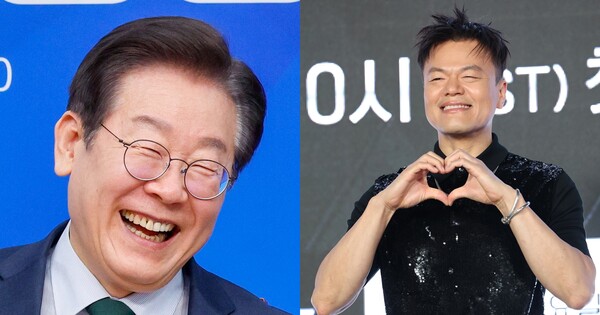 이재명 대통령(좌), 박진영 JYP 엔터테인먼트 대표. ⓒ뉴스1