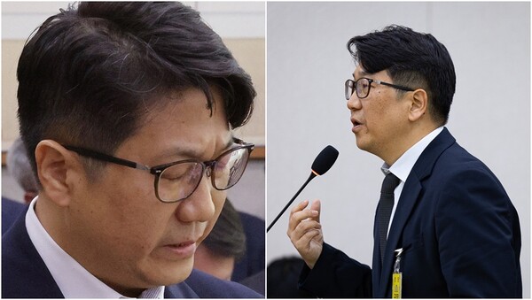 문지석 광주지검 부장검사가 23일 서울 여의도 국회 법제사법위원회에서 열린 서울고등검찰청·서울중앙지방검찰청 등에 대한 국정감사에서 의원 질의에 답변 중 울먹이고 있다.&nbsp;ⓒ뉴스1&nbsp;