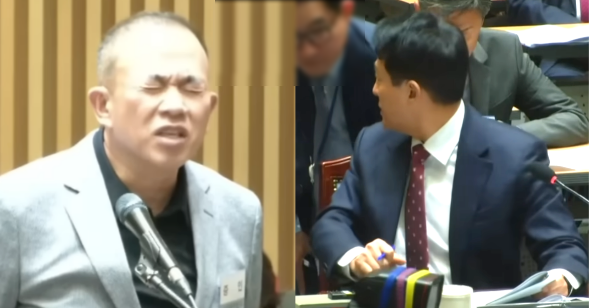 국정감사에 증인으로 출석해 오세훈과 대면한 명태균. ⓒ유튜브 채널 ‘JTBC News’