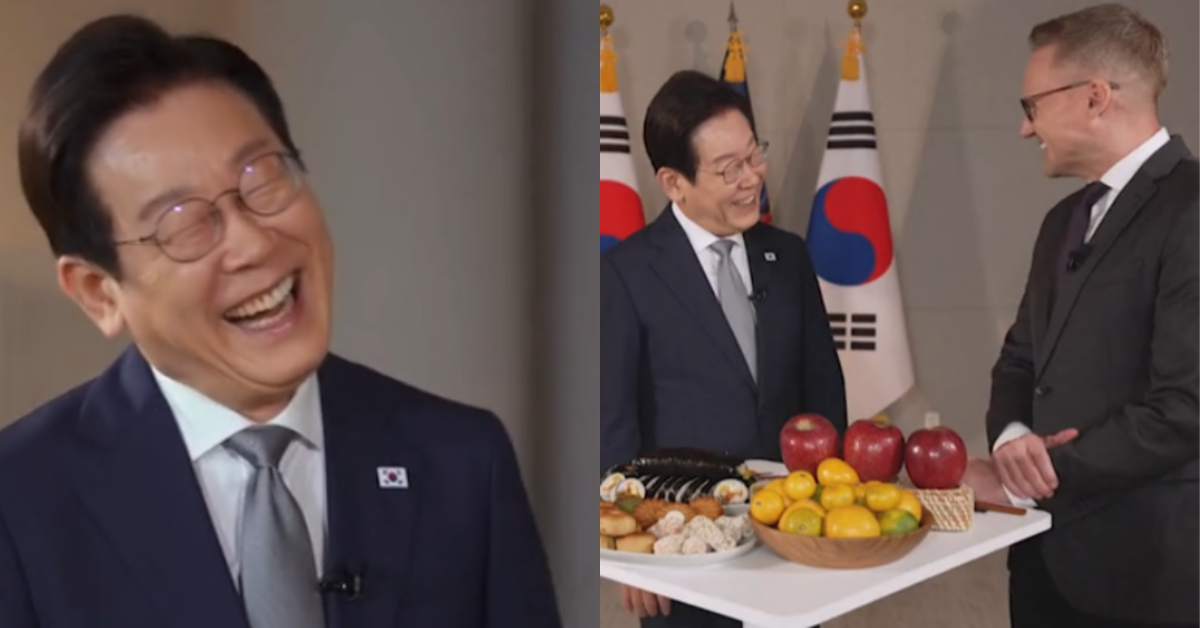 CNN과 인터뷰 중 K-푸드 홍보에 나선 이재명 대통령. ⓒCNN 홈페이지 영상 캡쳐