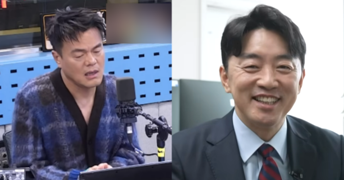 대통령실 비서실장 강훈식 ‘썰’을 푼 박진영. ⓒ유튜브 채널 ‘SBS Radio 에라오’ / 유튜브 채널 ‘비서실장 강훈식’