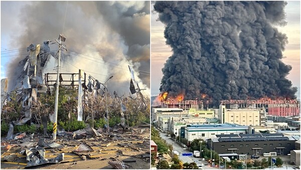 15일 오전 충남 천안 동남구 이랜드패션 물류센터에서 발생한 화재 현장.&nbsp;ⓒ뉴스1&nbsp;
