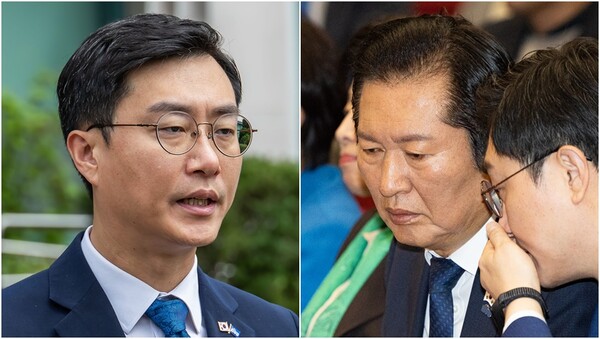 더불어민주당 장경태 의원과 정청래 대표.&nbsp;ⓒ뉴스1&nbsp;