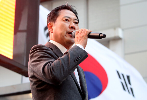 장동혁 국민의힘 대표가 28일 대구 중구 동성로에서 연설하는 모습.&nbsp;ⓒ뉴스1&nbsp;