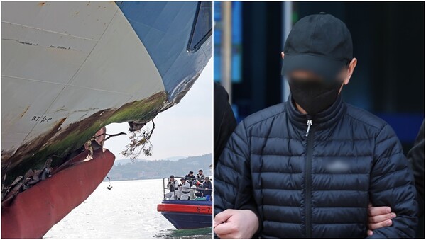 퀸제누비아2호 여객선 좌초 사고 합동감식을 진행하는 모습(왼),&nbsp;60대 선장 A씨(오).&nbsp;ⓒ뉴스1&nbsp;