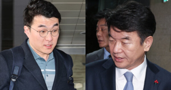 김남국 전 대통령실 디지털소통비서관(왼쪽)과 문진석 더불어민주당 의원. ⓒ뉴스1