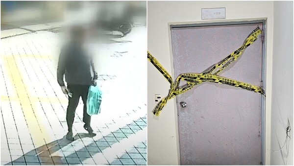 10대 3명에게 흉기를 휘두르고 추락한 20대 피의자(왼), 사건 현장의 모습(오).&nbsp;ⓒKBS 뉴스 캡처, 뉴스1&nbsp;