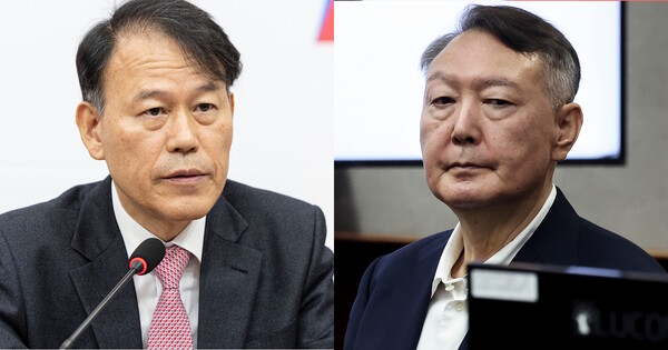 윤한홍 국민의힘 의원(왼쪽)과 윤석열 전 대통령(오른쪽) 모습. ⓒ 뉴스1
