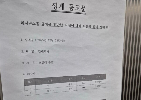 숭실대학교에 붙은 징계 공고문. ⓒ숭실대학교 에브리타임