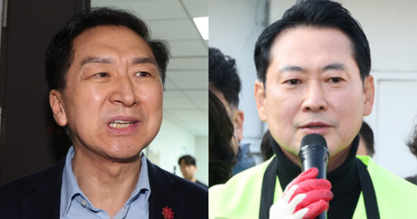 김기현 국민의힘 의원(왼쪽)과 장동혁 국민의힘 대표. ⓒ뉴스1