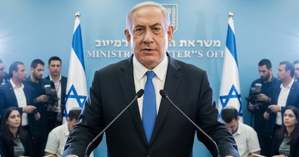 베냐민 네타냐후 이스라엘&nbsp; 총리 모습. 사진은 AI로 생성한 이미지. ⓒ 허프포스트코리아