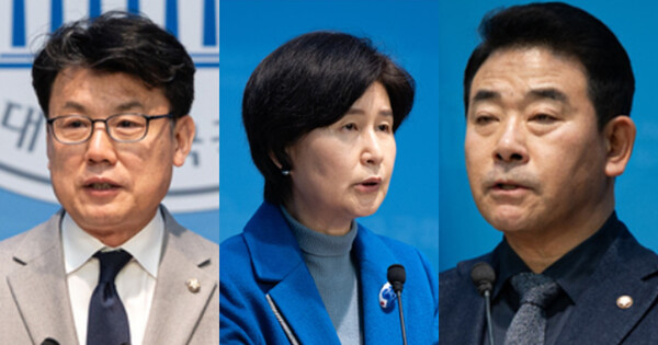 (왼쪽부터) 더불어민주당 원내대표 선거에 출마한 진성준 의원, 백혜련 의원, 박정 의원. ⓒ뉴스1