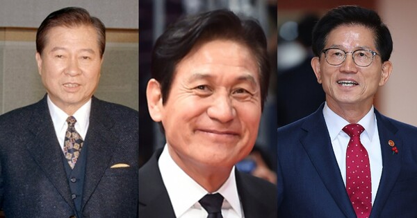 김대중 전 대통령(왼쪽), 배우 안성기(중앙), 김문수 국민의힘 의원(오른쪽). ⓒ연합뉴스