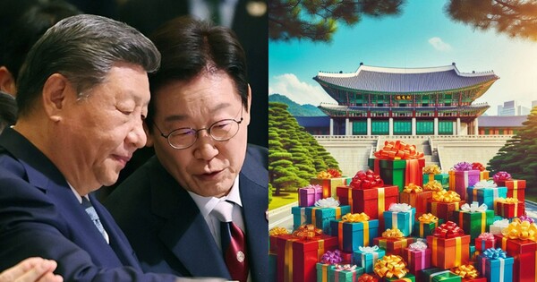 이재명 대통령과 시진핑 주석(왼쪽), AI로 만든 설명을 돕기 위한 사진 자료. ⓒ연합뉴스, 허프포스트코리아