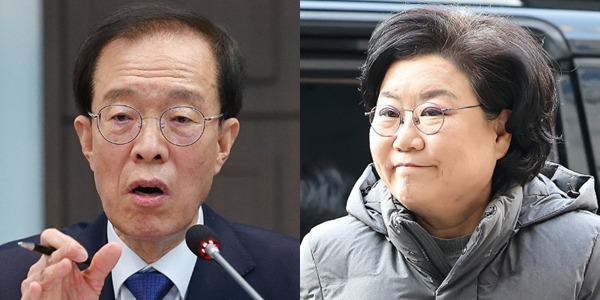 이석연 국민통합위원장(왼쪽)이 13일 서울 중구 한국프레스센터에서 열린 관훈토론회에서 이혜훈 기획예산처 장관 후보자를 향해 자진사퇴해야 한다고 주장하고 있다. ⓒ연합뉴스