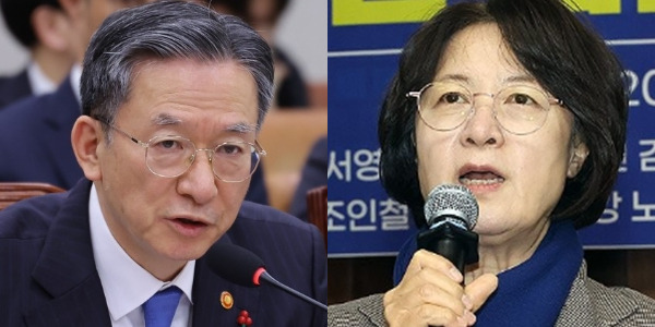 정성호 법무부 장관(왼쪽)과 국회 법세사법위원장인 추미애 더불어민주당 의원. ⓒ연합뉴스