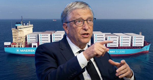 빌 게이츠 마이크로소프트 창업자와 글로벌 해운선사 머스크 선박. 사진은 이해를 돕기 위해 AI로 생성한 이미지를 재편집한 것. ⓒ 허프포스트코리아