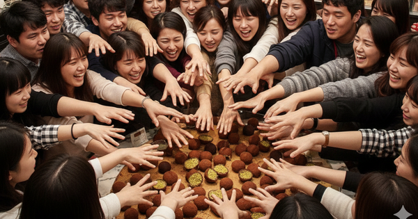 두쫀쿠를 향해 손을 뻗고 있는 사람들을 형상화한 AI이미지. ⓒ허프포스트코리아