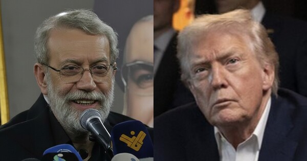 알리 라리자니 장관을 형상화한 AI 이미지(왼쪽), 도널드 트럼프 미국 대통령. ⓒ허프포스트코리아, 연합뉴스