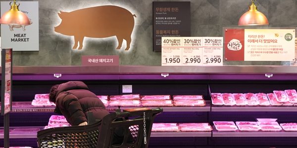 1일 서울 시내 대형마트에서 시민들이 돼지고기 등 축산물을 살펴보고 있다. 축산물 가격 상승으로 소비자들의 장바구니 부담이 커지고 있다. 정부는 설 연휴를 앞두고 공급을 늘리고 할인 행사를 지원하기로 했다. ⓒ 연합뉴스