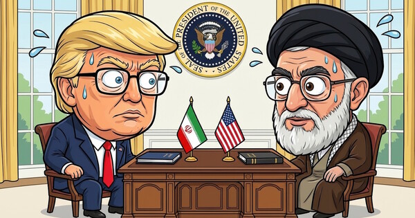 도널드 트럼프 미국 대통령과 아야톨라 알리 하메네이 이란 최고지도자 캐리커쳐. ⓒ 허프포스트코리아
