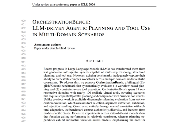 ICLR 2026에 제출된 카카오의 '오케스트레이션 벤치마크' 논문. ⓒICLR