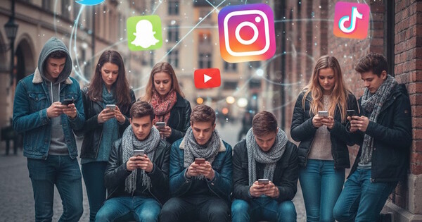 유럽 청소년들이 사회관계망서비스(SNS)를 이용하고 있다. 사진은 이해를 돕기 위해 AI로 생성한 이미지.