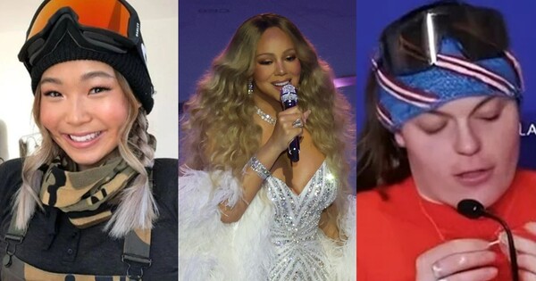 스노보드 선수 클로이 킴(왼쪽), 가수 머라이어 캐리(중앙),&nbsp;알파인 스키 여자 활강 선수 브리지 존슨(오른쪽). ⓒSNS, 연합뉴스
