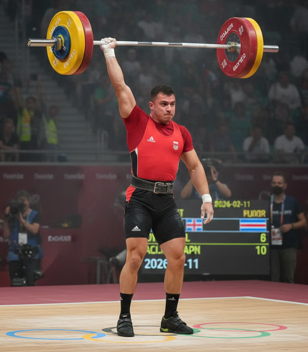 현대 올림픽으로 재구성한 한 손 역도 종목 AI 이미지. ⓒ허프포스트코리아