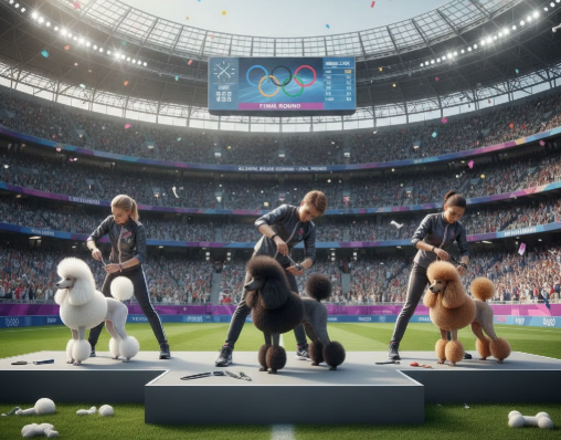 현대 올림픽으로 재구성한 푸들 털 깎기 종목 AI 이미지. ⓒ허프포스트코리아