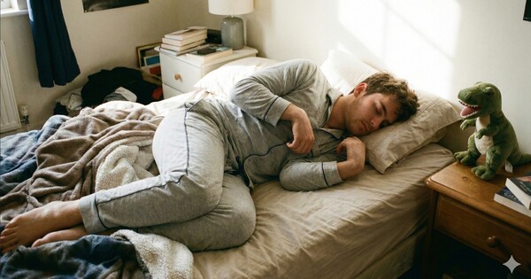 수면 중 '티라노 자세'를 취하는 게 계속되면 영구적인 신경 손상으로 이어질 수도 있다. 사진은 이해를 돕기 위해 AI로 생성한 그림을 재편집한 것.